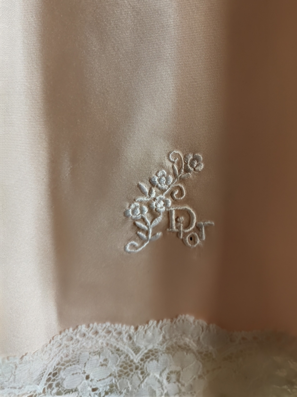Embroidered DIOR Floral Slip in Soft Blush 27 Inch